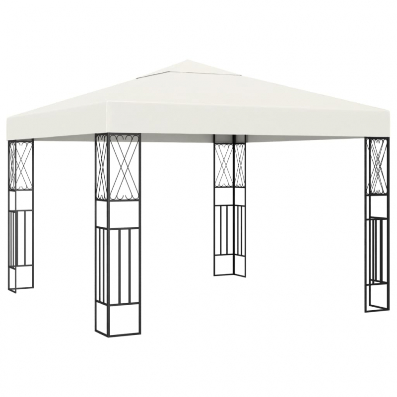 Pavillon mit LED-Lichterkette 3x3 m Creme Stoff