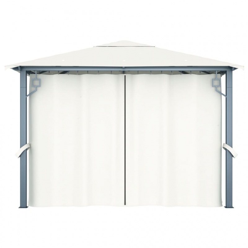 Pavillon mit Vorhängen & LED-Lichterkette 300x300 cm Creme Alu