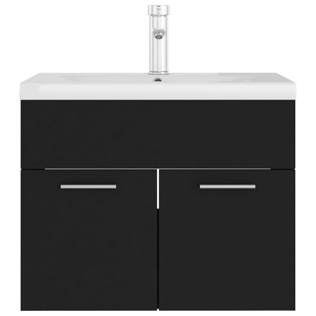 Waschbeckenunterschrank mit Einbaubecken Schwarz Holzwerkstoff