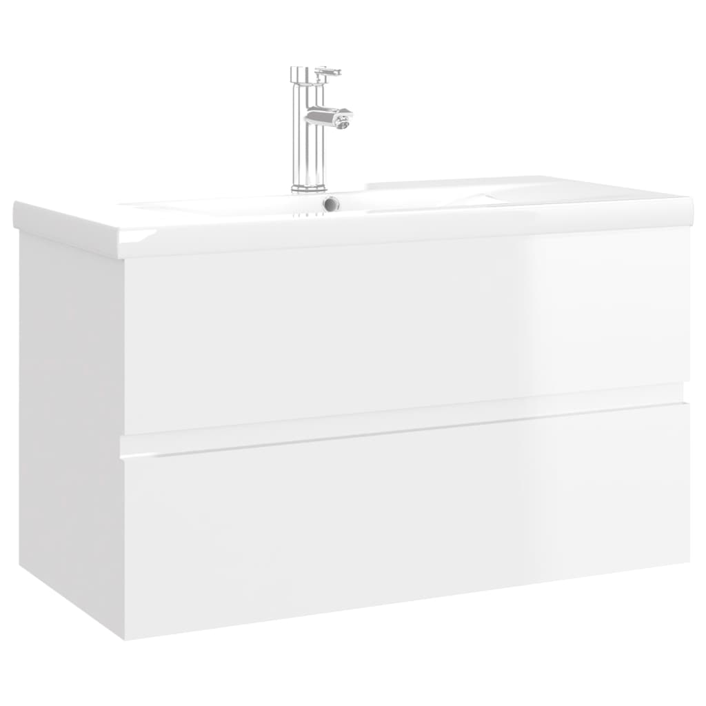Waschbeckenunterschrank mit Einbaubecken Hochglanz-Weiß