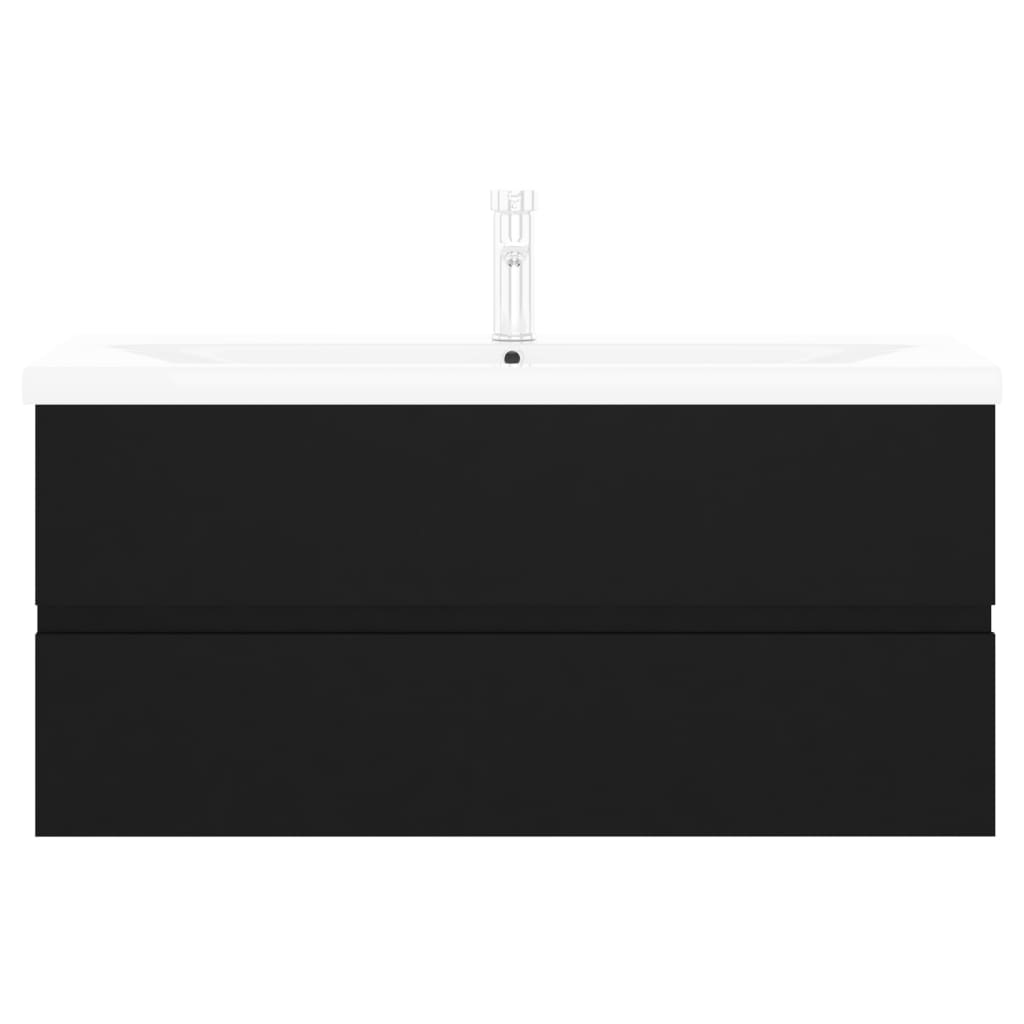 Waschbeckenunterschrank mit Einbaubecken Schwarz Holzwerkstoff