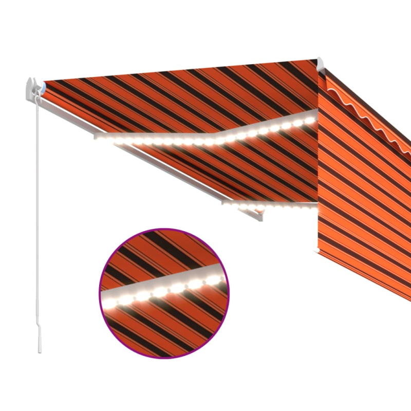Markise Manuell Einziehbar mit Rollo & LED 3x2,5 m Orange Braun