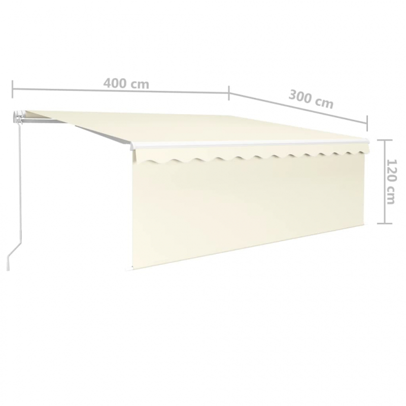 Markise Manuell Einziehbar mit Rollo & LED 4x3 m Creme