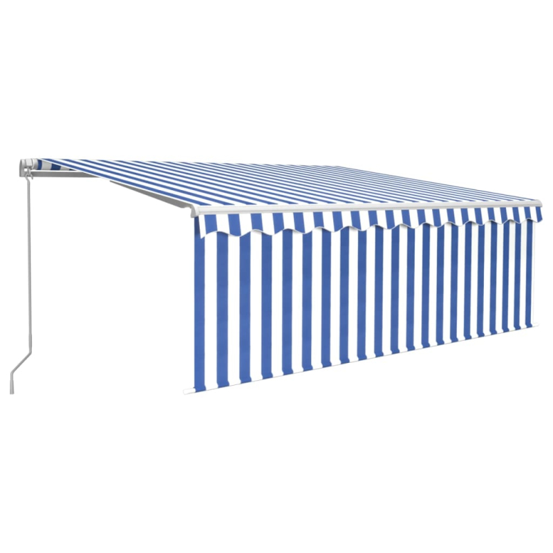 Markise Manuell Einziehbar mit Rollo & LED 4,5x3 m Blau & Weiß