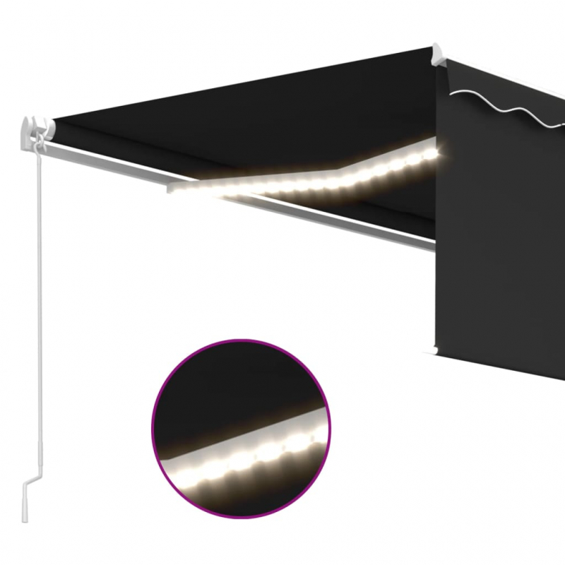 Markise Manuell Einziehbar mit Rollo & LED 4,5x3 m Anthrazit