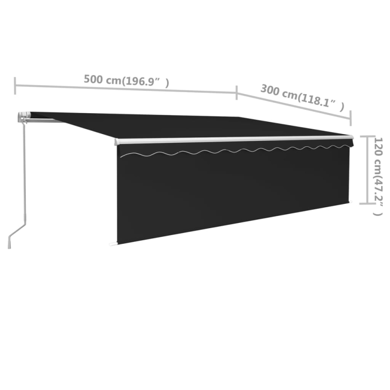 Markise Manuell Einziehbar mit Rollo 5x3 m Anthrazit