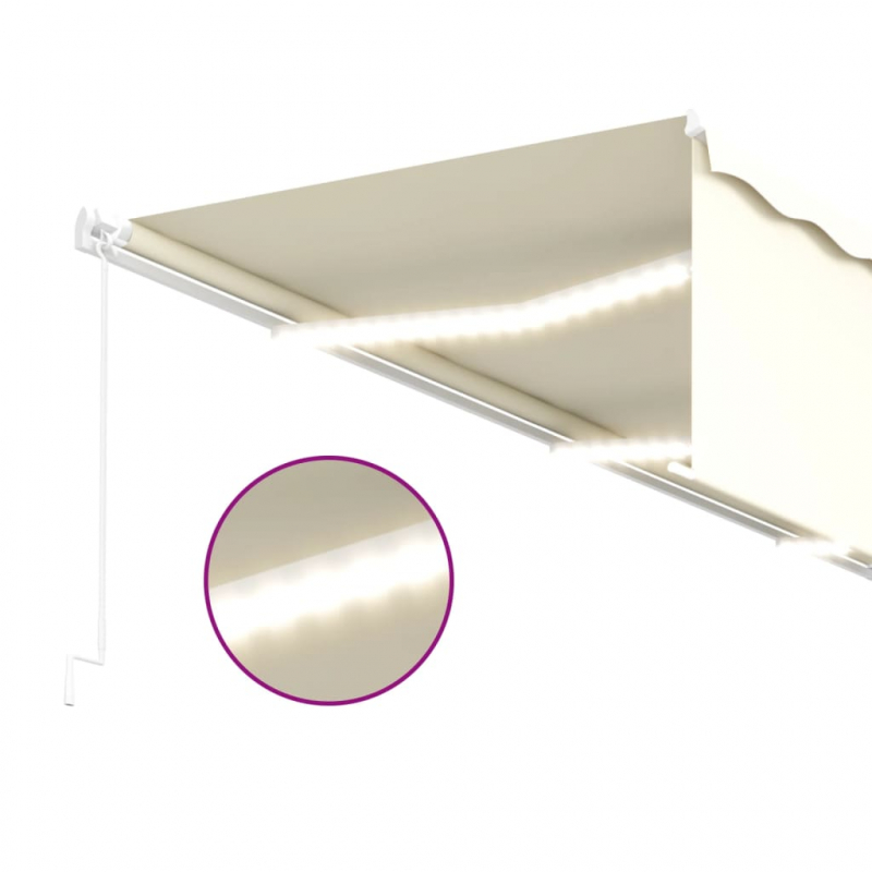 Markise Manuell Einziehbar mit Rollo & LED 6x3 m Creme