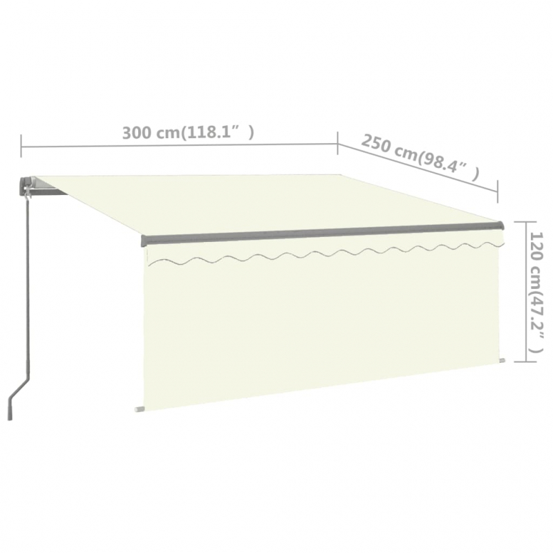 Markise Manuell Einziehbar mit Rollo & LED 3x2,5 m Creme