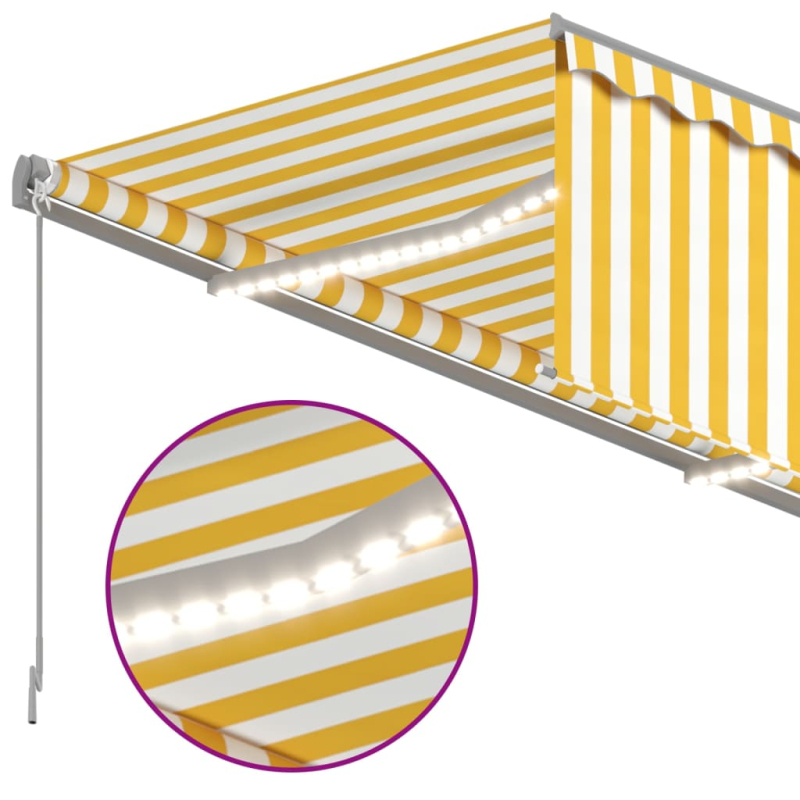 Markise Manuell Einziehbar mit Rollo LED 3x2,5m Gelb & Weiß