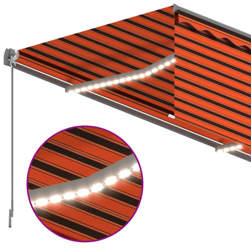 Markise Manuell Einziehbar mit Rollo & LED 3x2,5 m Orange Braun