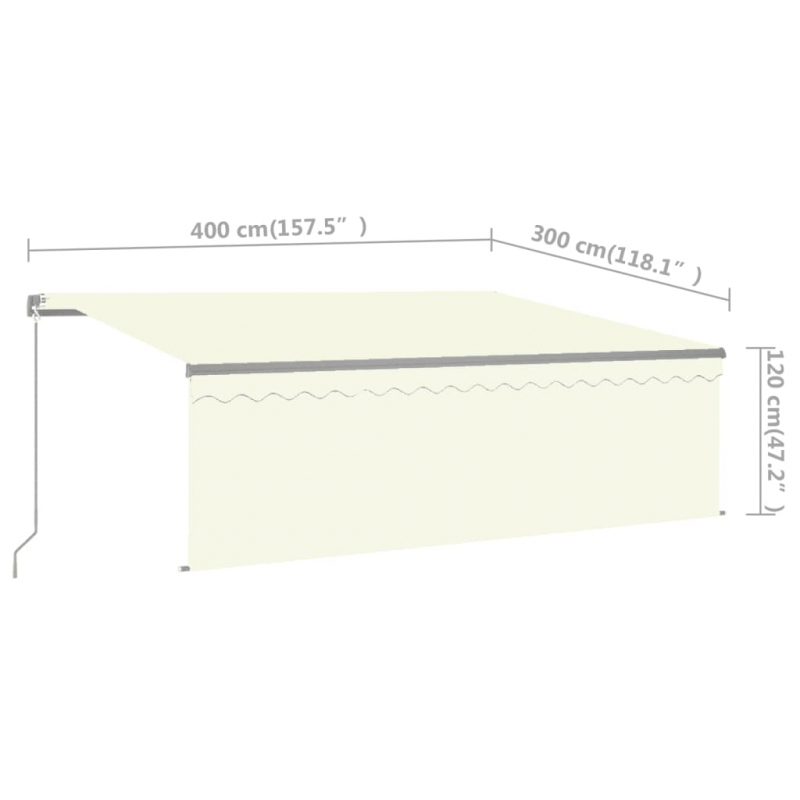 Markise Manuell Einziehbar mit Rollo & LED 4x3 m Creme