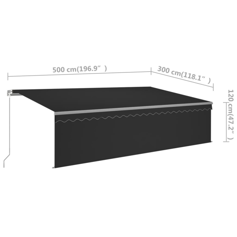 Markise Manuell Einziehbar mit Rollo 5x3 m Anthrazit