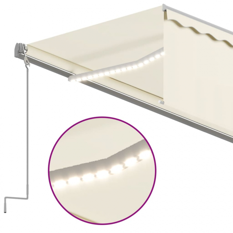 Markise Manuell Einziehbar mit Rollo & LED 6x3 m Creme