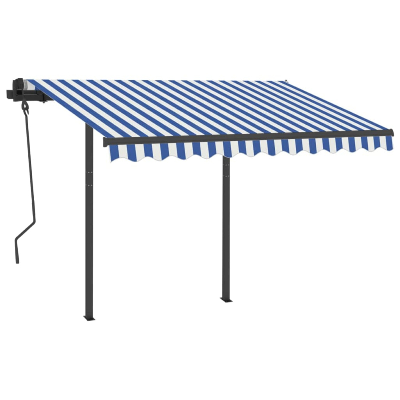 Markise Manuell Einziehbar mit Pfosten 3,5x2,5 m Blau Weiß