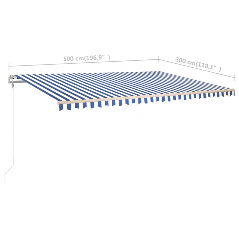 Markise Manuell Einziehbar mit LED 5x3 m Blau und Weiß