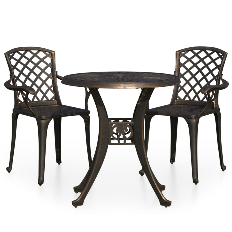 3-tlg. Bistro-Set Aluminiumguss Bronzen