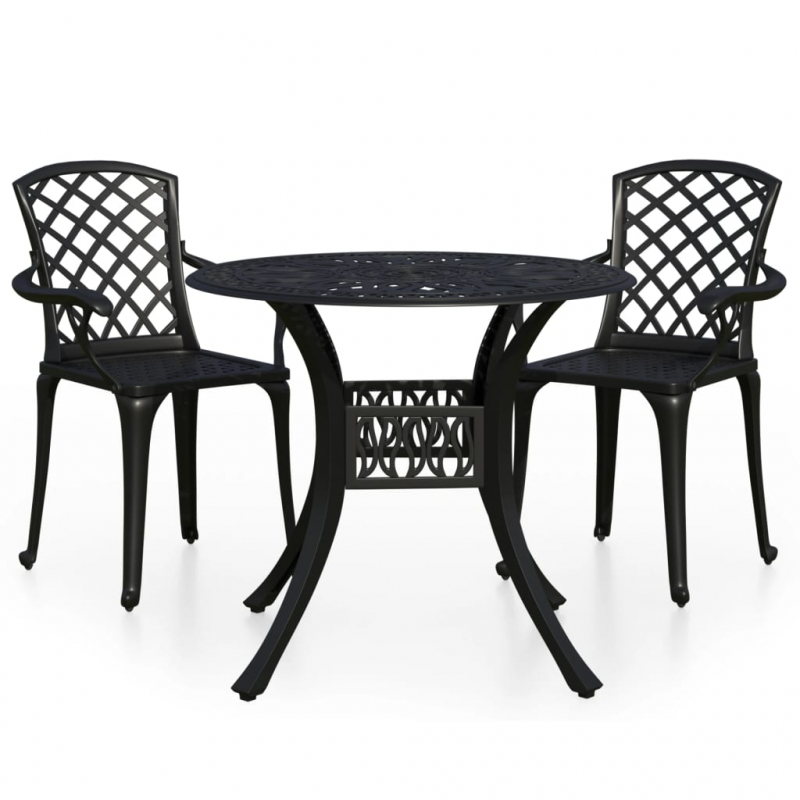 3-tlg. Bistro-Set Aluminiumguss Schwarz