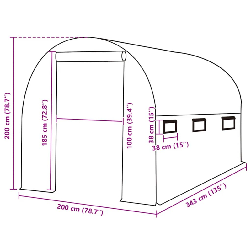 Ersatzabdeckung für Gewächshaus (6,86 m²) 200x343x200 cm Grün
