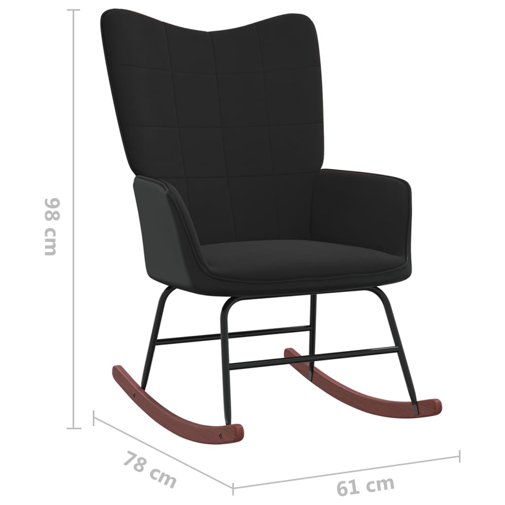 Schaukelstuhl Schwarz Samt und PVC