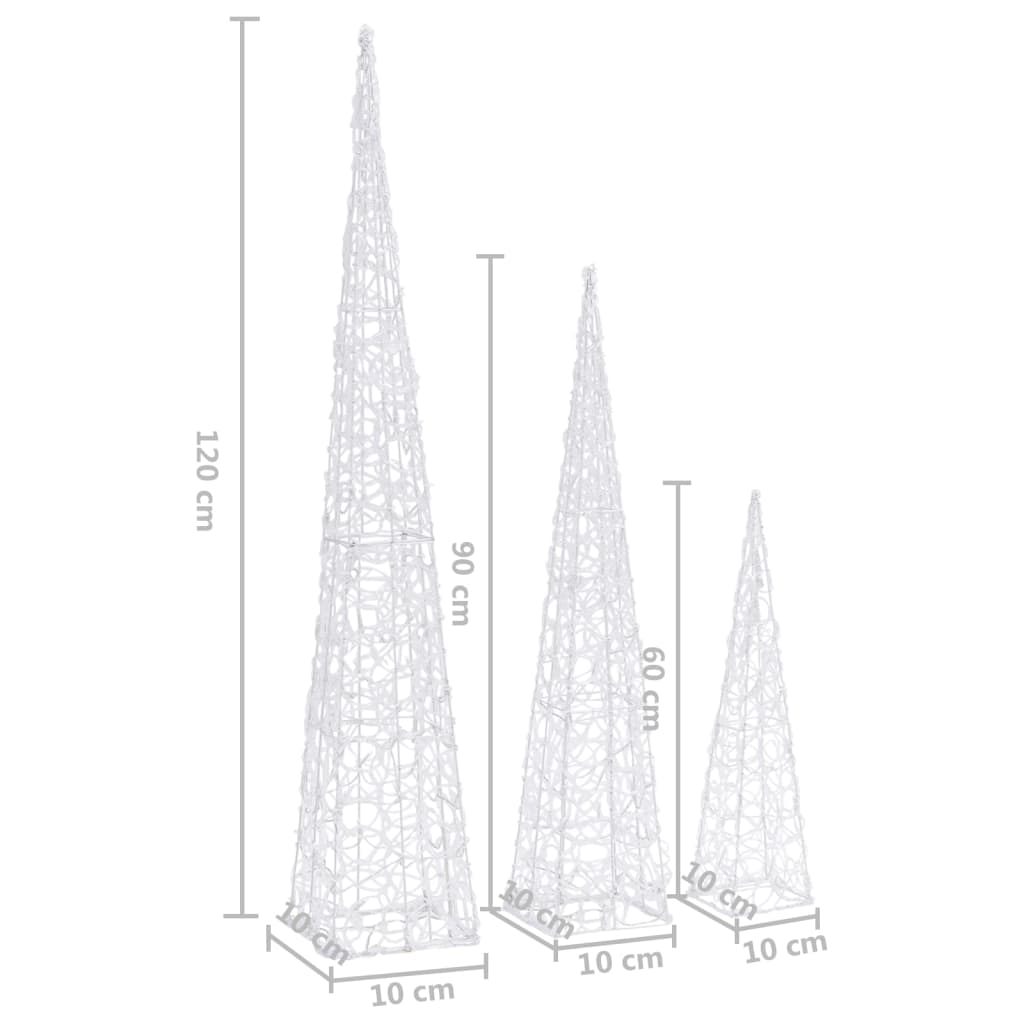 LED-Leuchtkegel-Set Acryl Deko Kaltweiß 60/90/120 cm