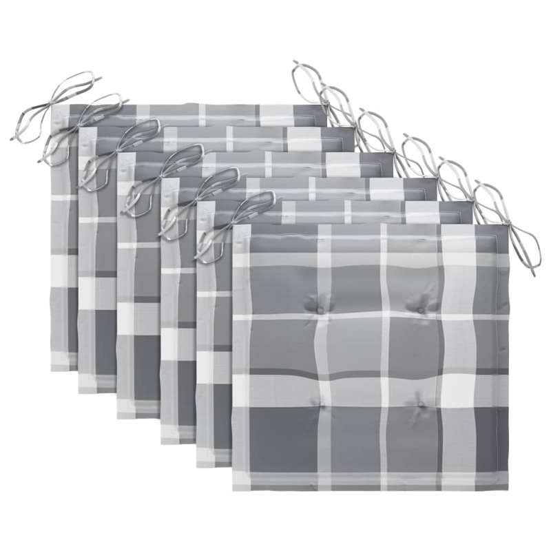 Gartenstühle 6 Stk. Graue Karomuster-Kissen Massivholz Teak