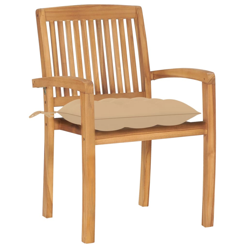 Stapelbare Gartenstühle mit Kissen 6 Stk. Massivholz Teak