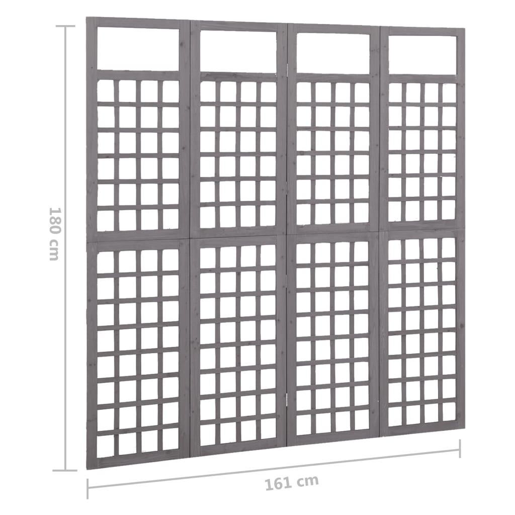 4-tlg. Paravent/Spalier Massivholz Tanne Grau 161x180 cm