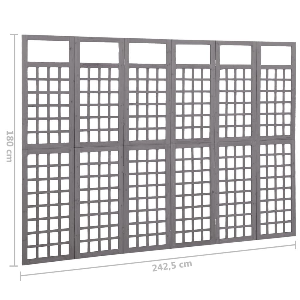 Spalier/Paravent 6-teilig Massivholz Tanne Grau 242,5x180 cm