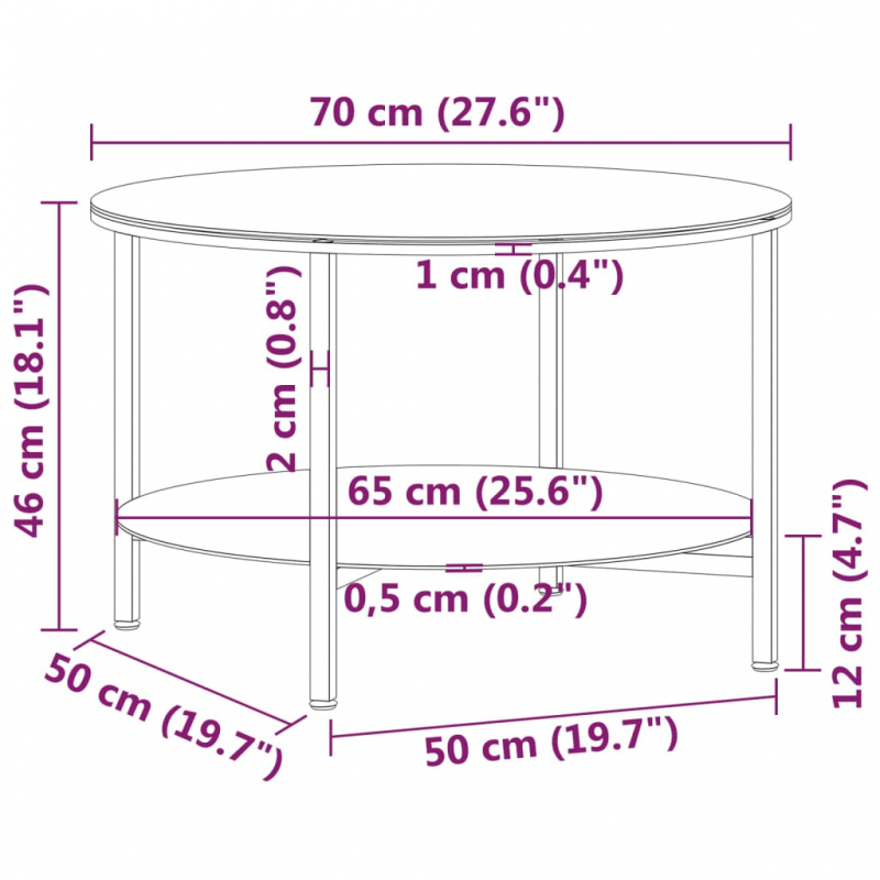 Beistelltisch Schwarz und Transparent 70 cm Hartglas