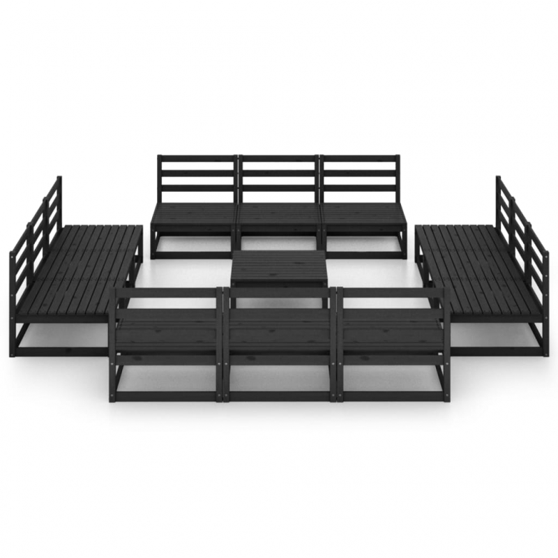 13-tlg. Garten-Lounge-Set Schwarz Massivholz Kiefer