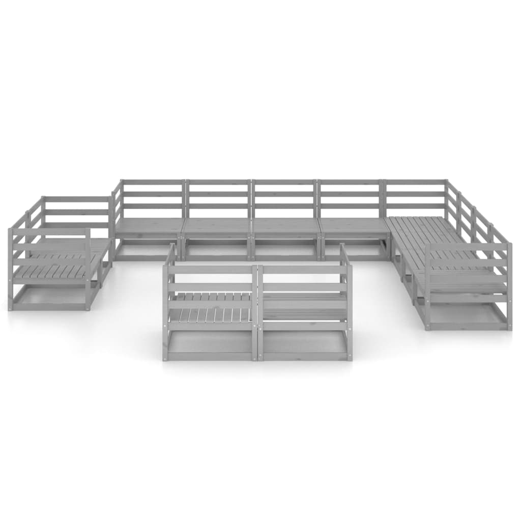 12-tlg. Garten-Lounge-Set Grau Kiefer Massivholz
