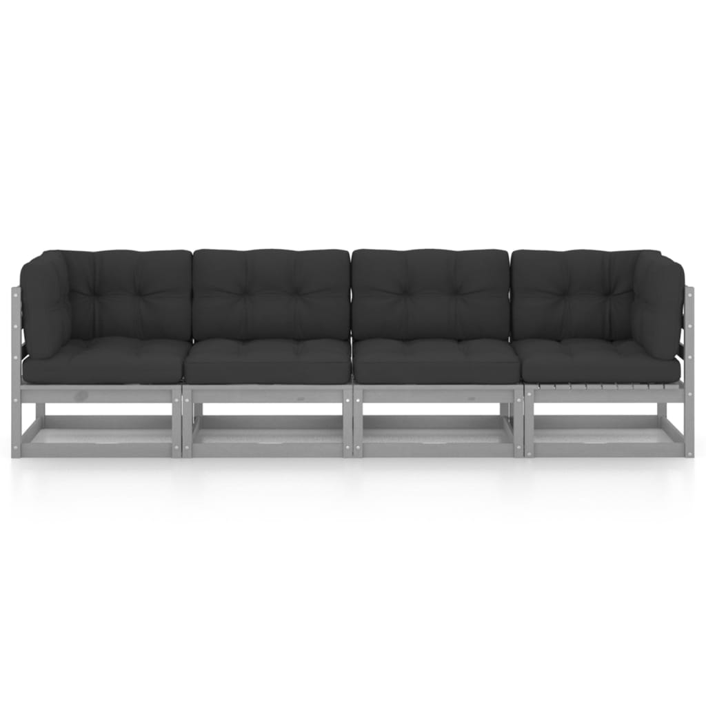 4-Sitzer-Gartensofa mit Kissen Kiefer Massivholz