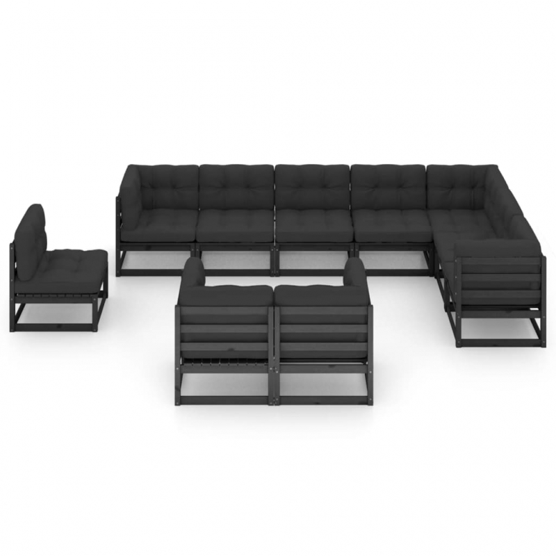 10-tlg. Garten-Lounge-Set mit Kissen Schwarz Massivholz Kiefer