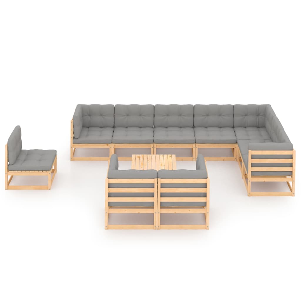 10-tlg. Garten-Lounge-Set mit Kissen Kiefer Massivholz