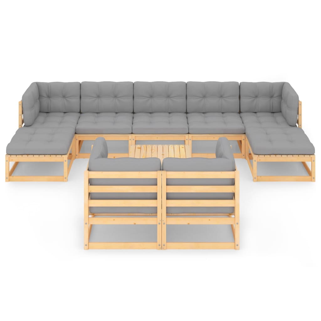 10-tlg. Garten-Lounge-Set mit Kissen Massivholz Kiefer