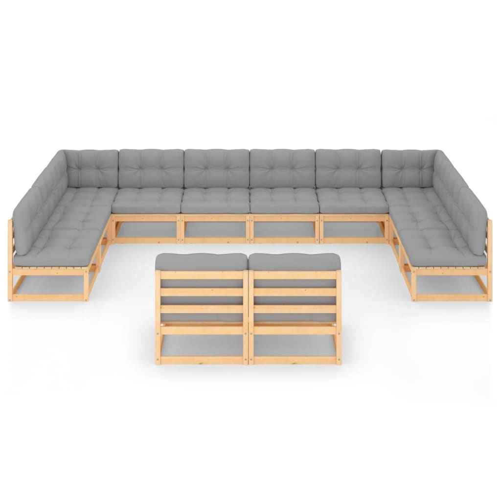 12-tlg. Garten-Lounge-Set mit Kissen Massivholz Kiefer