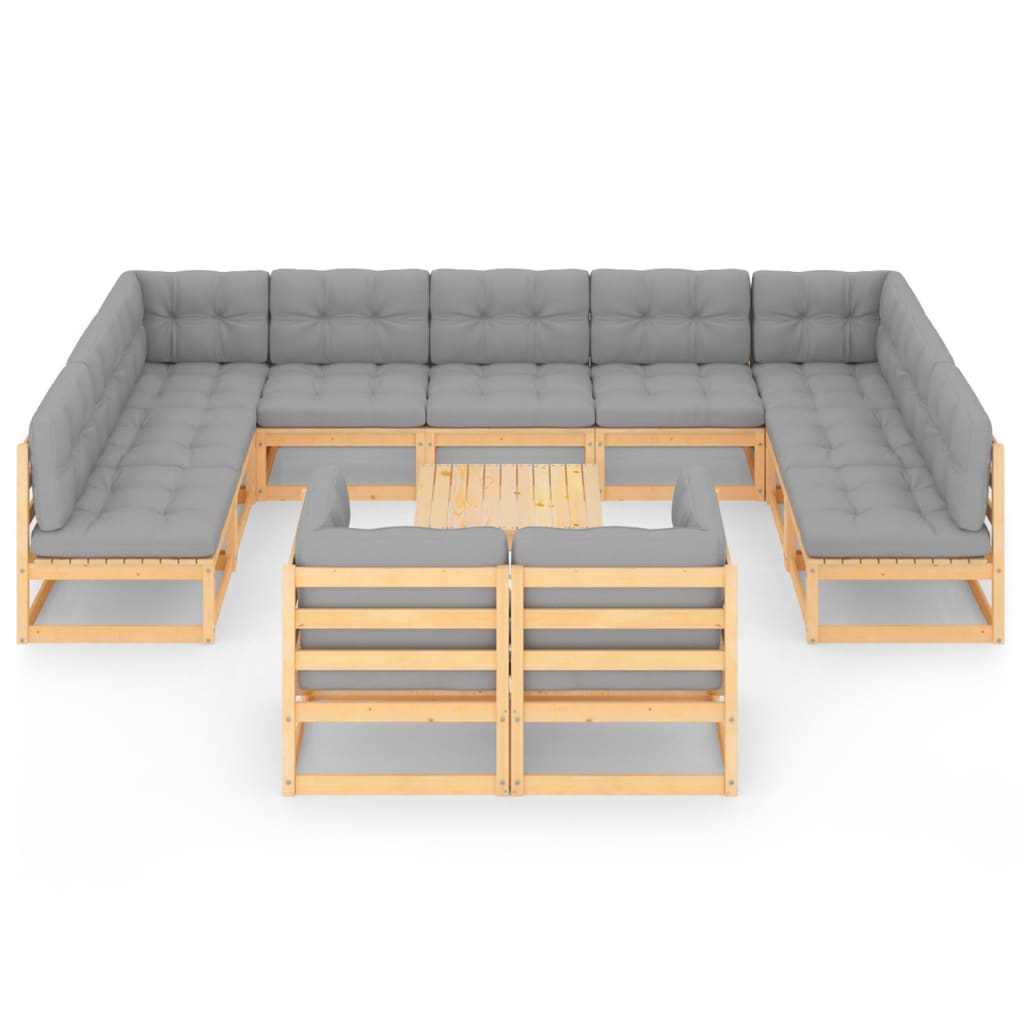 12-tlg. Garten-Lounge-Set mit Kissen Massivholz Kiefer