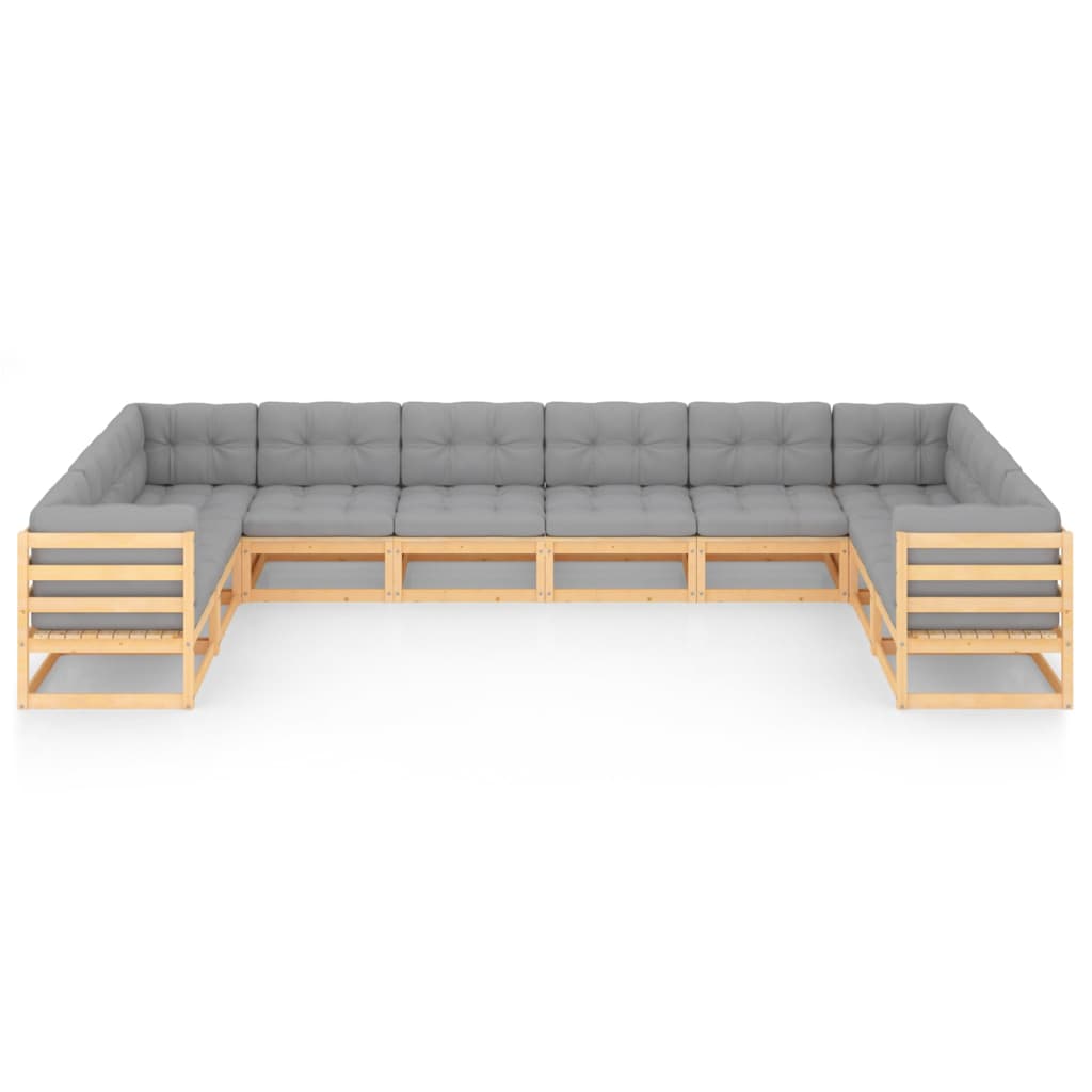 10-tlg. Garten-Lounge-Set mit Kissen Kiefer Massivholz