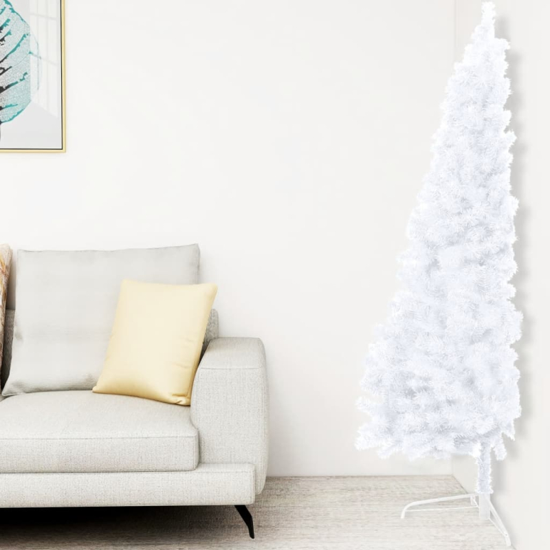 Künstlicher Halb-Weihnachtsbaum Beleuchtung Kugeln Weiß 120 cm