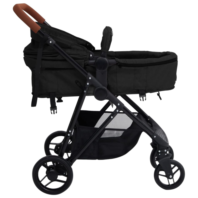 3-in-1 Kinderwagen Anthrazit und Schwarz Stahl