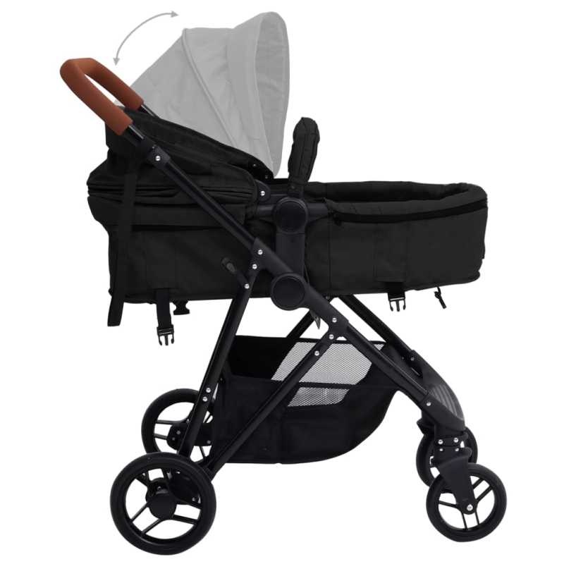 3-in-1 Kinderwagen Anthrazit und Schwarz Stahl