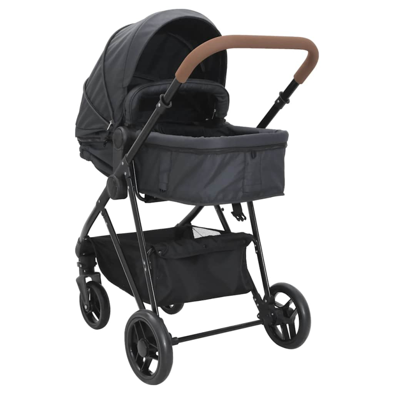 2-in-1 Kinderwagen Anthrazit und Schwarz Stahl