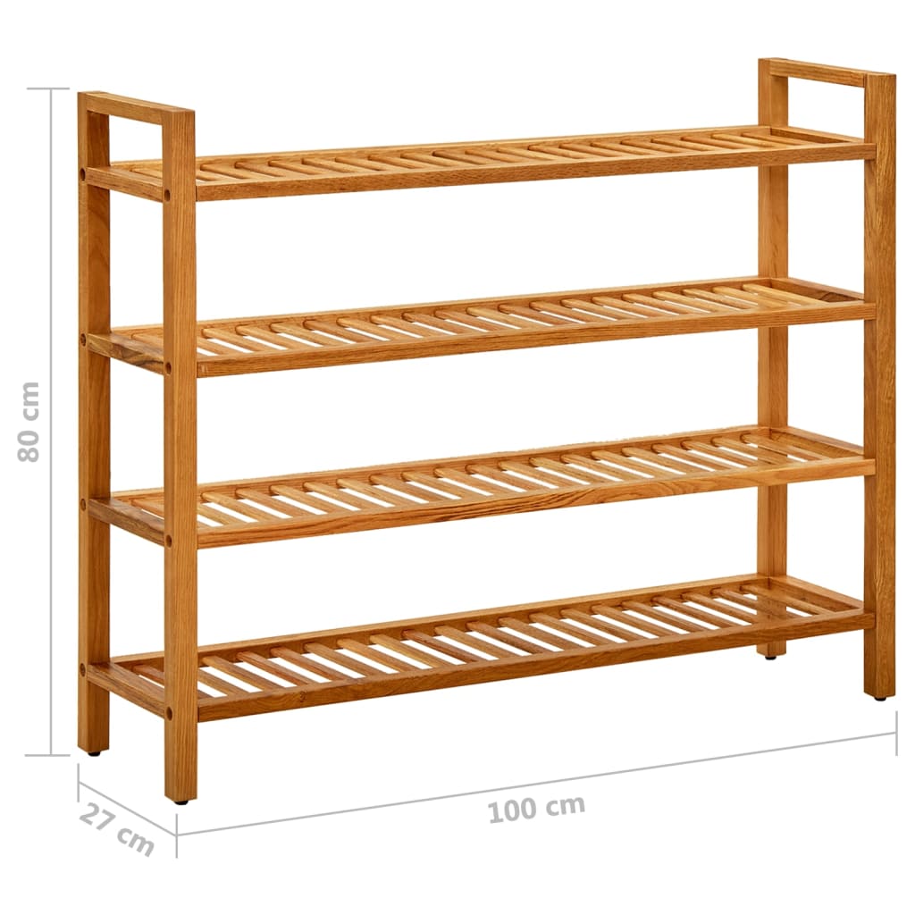 Schuhregal mit 4 Etagen 100x27x80 cm Massivholz Eiche