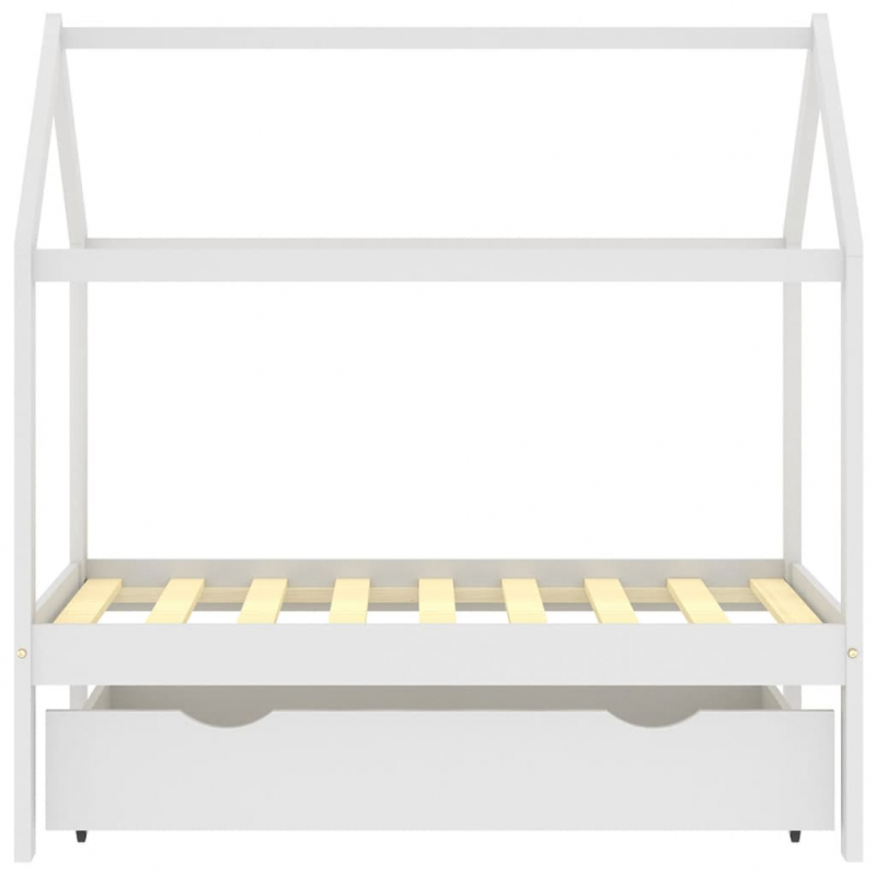 Kinderbett mit Schublade Weiß Massivholz Kiefer 70x140 cm