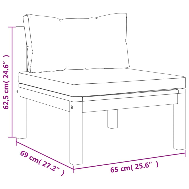Modulares Mittelsofa mit Dunkelgrauen Kissen Massivholz Akazie