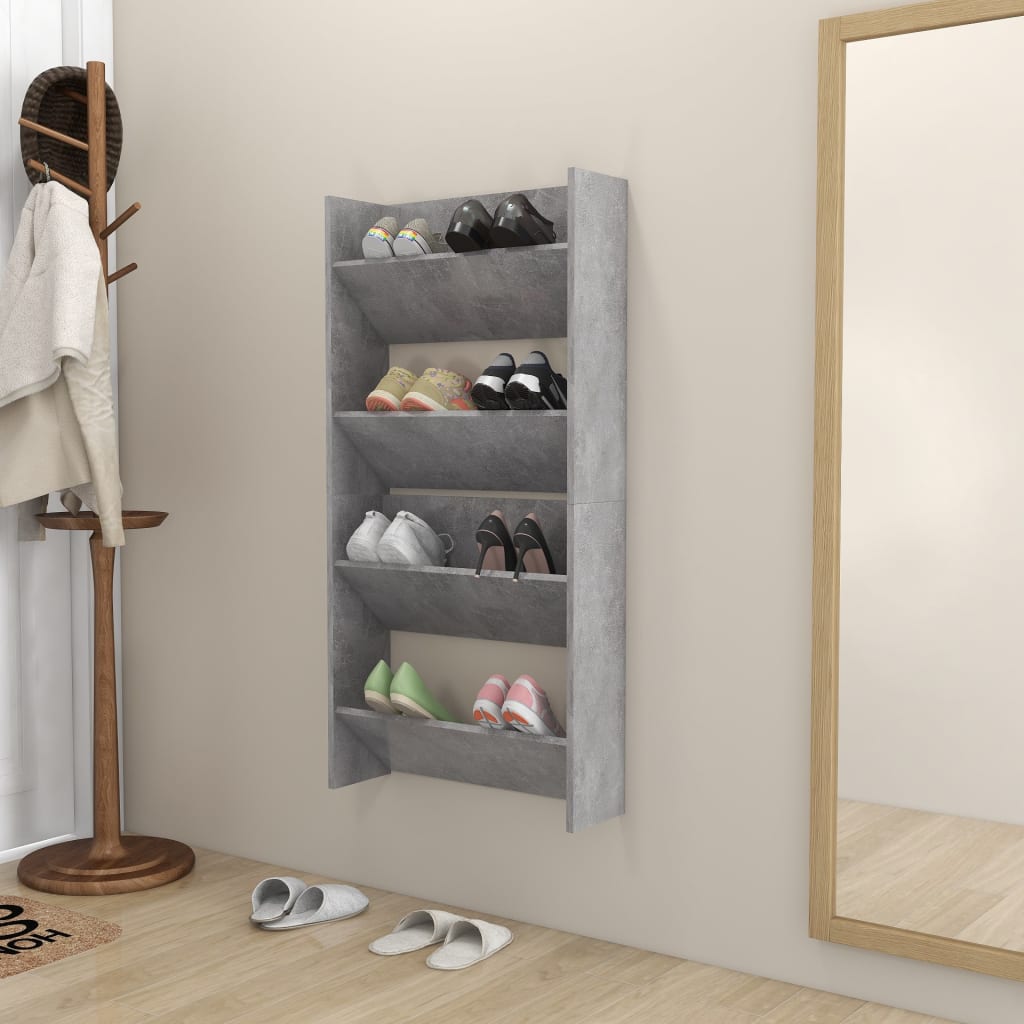 Wand-Schuhschränke 2 Stk. Betongrau 60x18x60 cm Holzwerkstoff