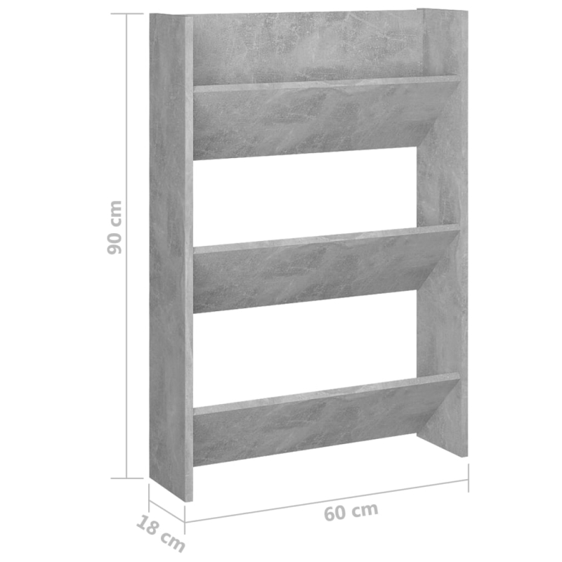 Wand-Schuhschrank Betongrau 60x18x90 cm Holzwerkstoff