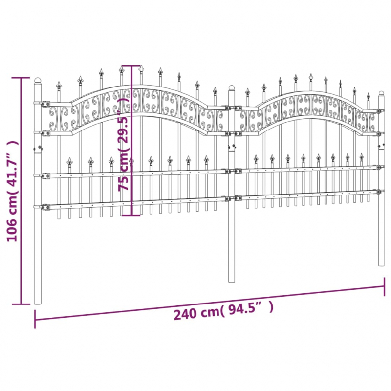 Gartenzaun mit Speerspitzen Schwarz 115 cm Stahl