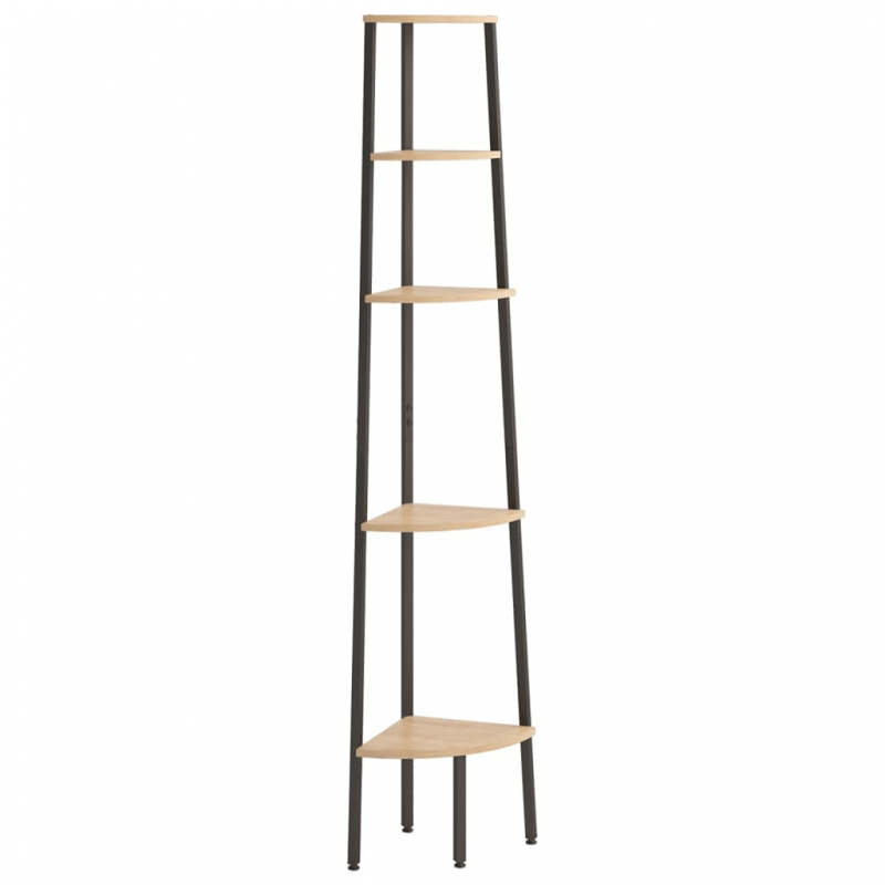 Eckregal mit 5 Böden Hellbraun und Schwarz 45,5x31,5x180 cm