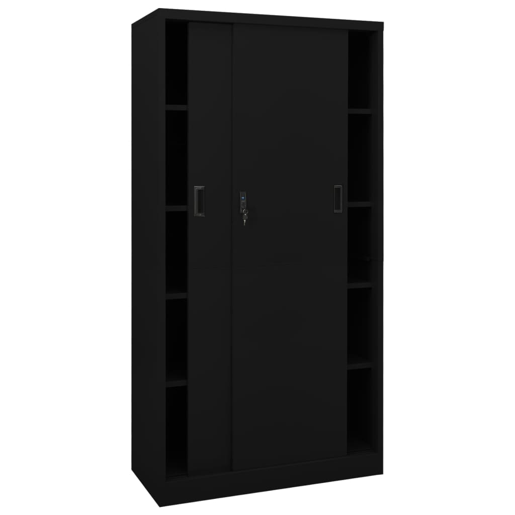 Büroschrank mit Schiebetür Schwarz 90x40x180 cm Stahl